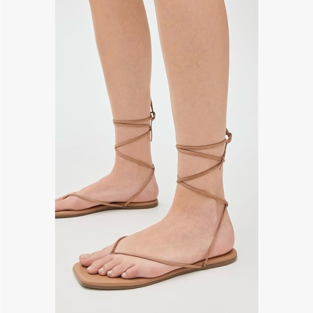 TKEES Women's Square Toe Lilu Sandals, Hazelton, Tan, 6